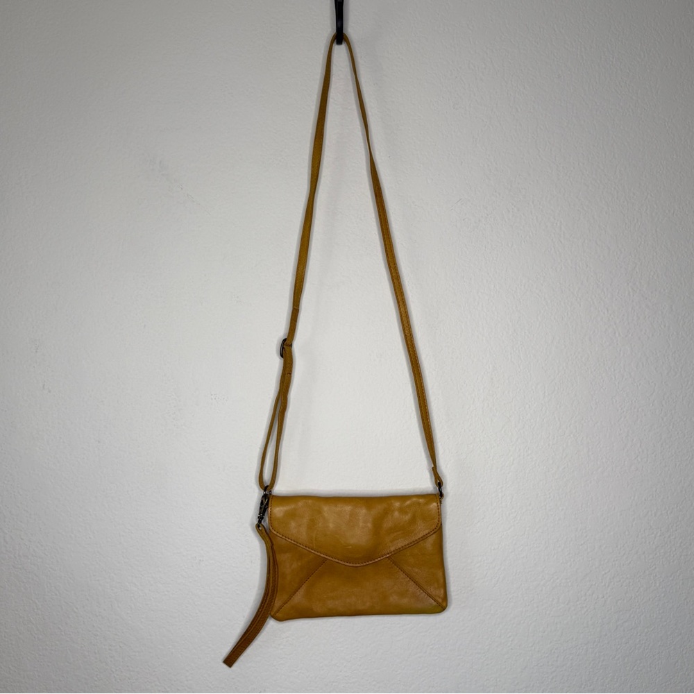 Gusti Leder Studio Yellow Leather Crossbody Bag Distressed Magnetic Closure